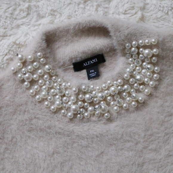 NEW Alfani Gilded Plum Beige Pearl Sweater PXL - Picture 5 of 9